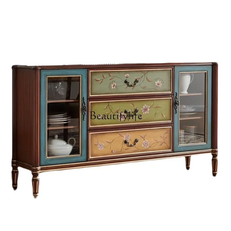 American wine cabinet, storage against the wall, household retro with glass dining cabinet
American wine cabinet, storage against the wall, household retro with glass dining cabinet