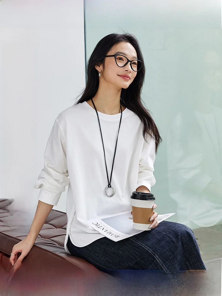 Fashionable White Long Sleeve T-Shirt Women's Mid-Length round Neck Top Spring New Style Casual Cotton Viscose Blend
Fashionable White Long Sleeve T-Shirt Women's Mid-Length round Neck Top Spring New Style Casual Cotton Viscose Blend