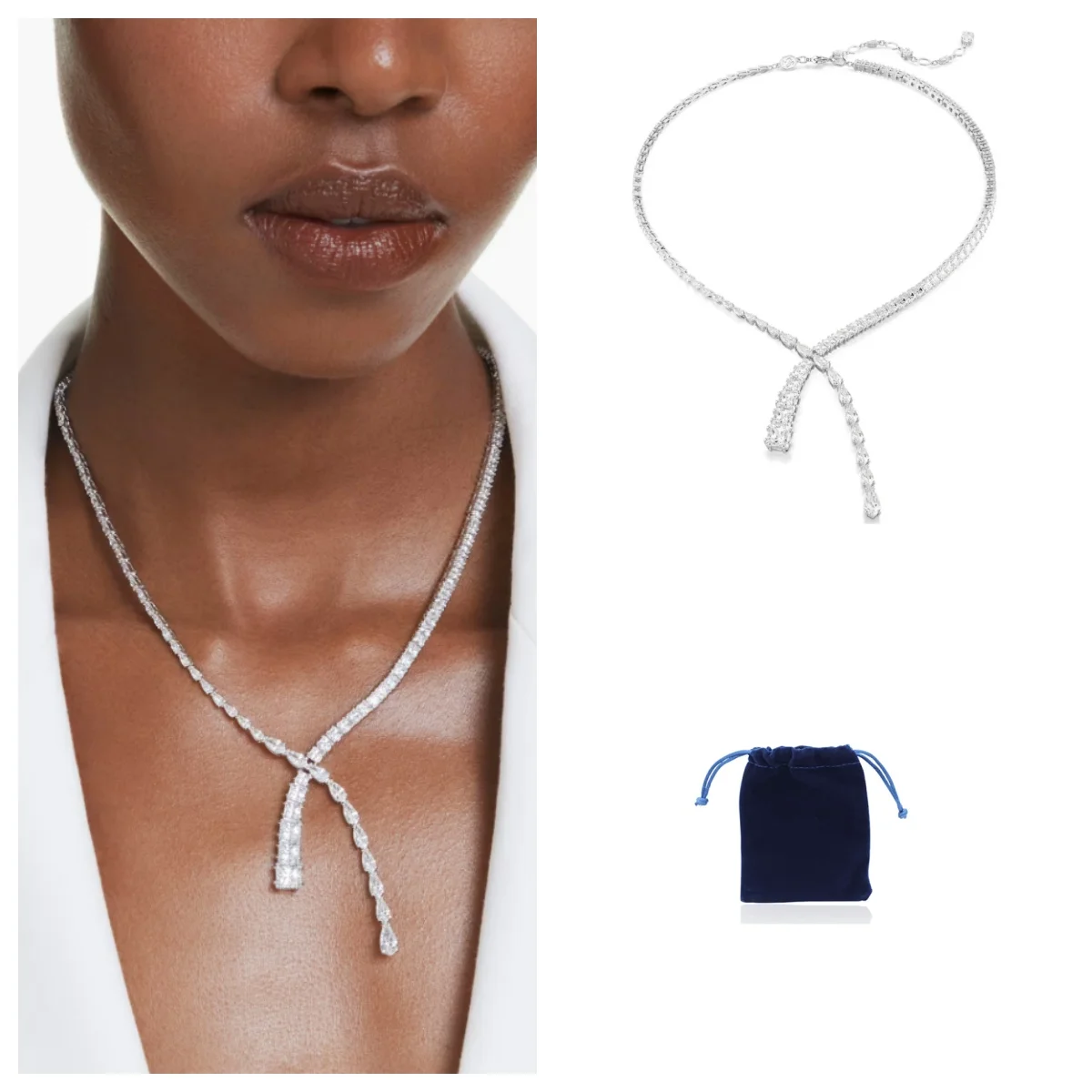 Matrix Y necklace Mixed cuts, White, Rhodium plated
Matrix Y necklace Mixed cuts, White, Rhodium plated