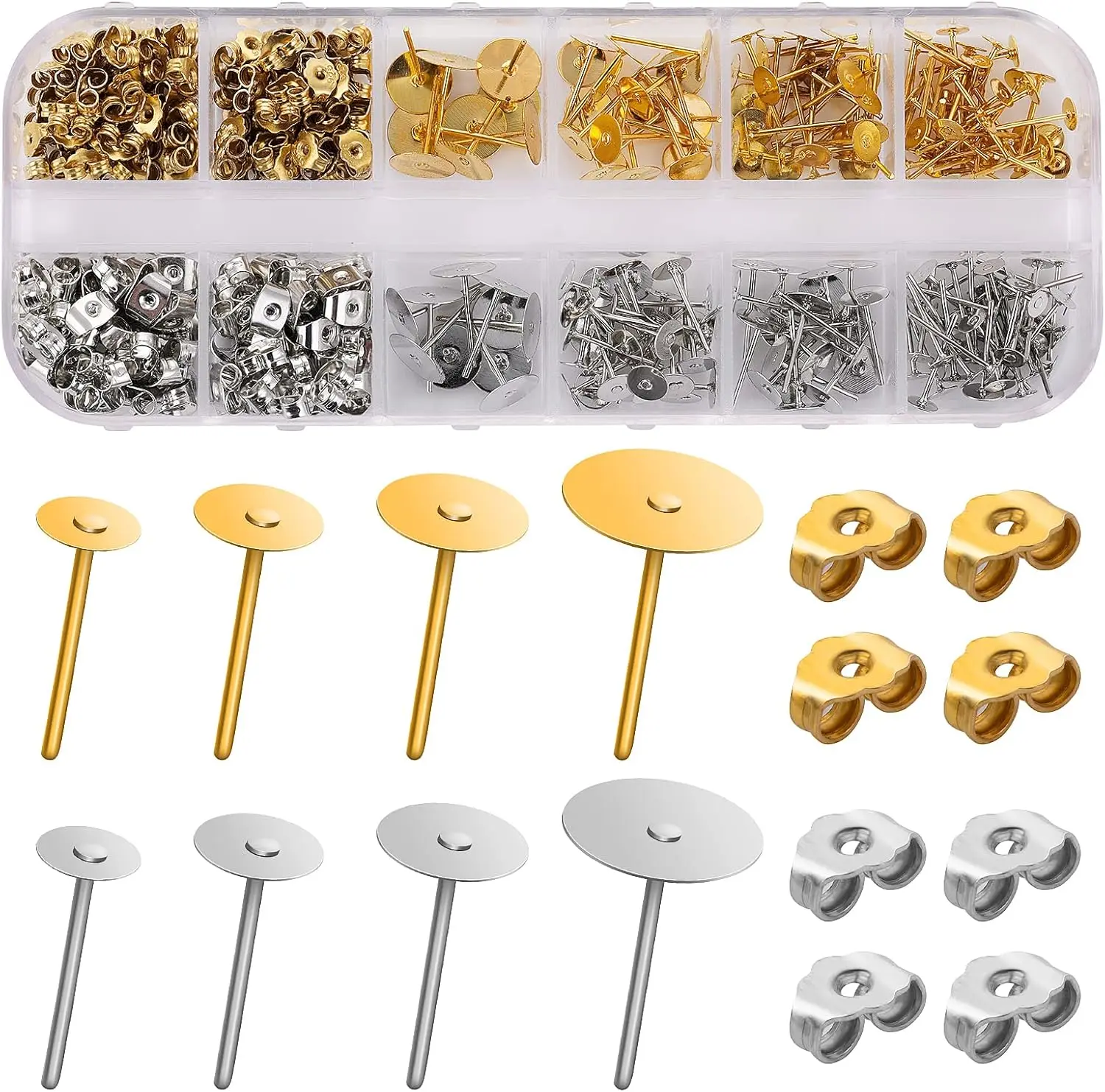 400pc Earring Making Kit - Hypoallergenic Earring Posts & Studs with Butterfly Backs - Storage Box
400pc Earring Making Kit - Hypoallergenic Earring Posts & Studs with Butterfly Backs - Storage Box