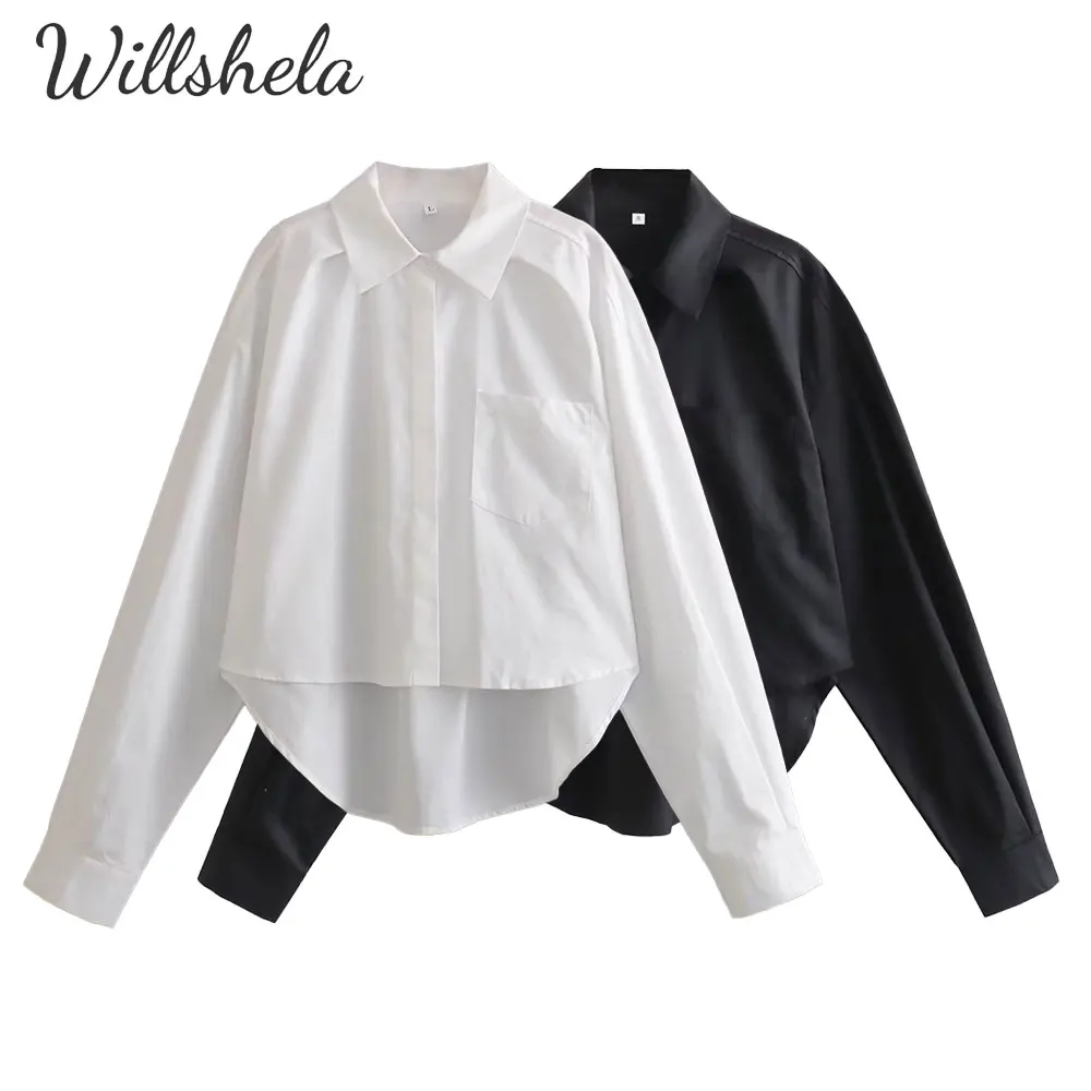 Willshela женская модная хлопковая свободная рубашка с воротником с лацканами и длинными рукавами, женские шикарные женские повседневные топы, блузка 
Willshela женская модная хлопковая свободная рубашка с воротником с лацканами и длинными рукавами, женские шикарные женские повседневные топы, блузка