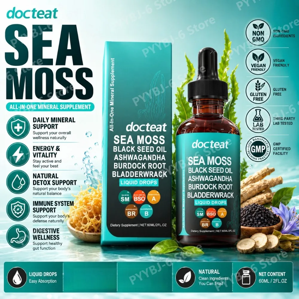 Sea Moss Liquid Drops with Black Seed Oil Ashwagandha Burdock Root & Bladderwrack Supports Immune Energy Digestive Wellness 60ml
Sea Moss Liquid Drops with Black Seed Oil Ashwagandha Burdock Root & Bladderwrack Supports Immune Energy Digestive Wellness 60ml