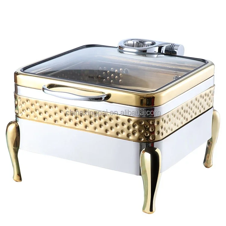 XINGPAI Five Star Hotel Dubai Hammered Luxury Gold Chafers Stainless Steel Chafing Dish With Visible Glass Lid
XINGPAI Five Star Hotel Dubai Hammered Luxury Gold Chafers Stainless Steel Chafing Dish With Visible Glass Lid