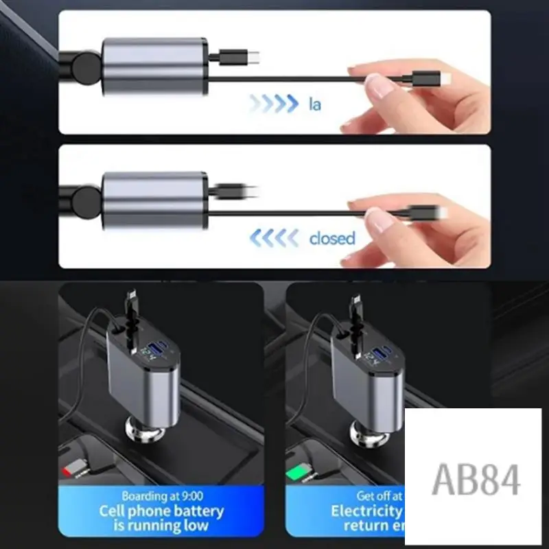 Car Retractable Car Charger 2 USB Ports Support 120W Super Fast Charge Flash Charge 4-In-1 Cigarette Lighter
Car Retractable Car Charger 2 USB Ports Support 120W Super Fast Charge Flash Charge 4-In-1 Cigarette Lighter