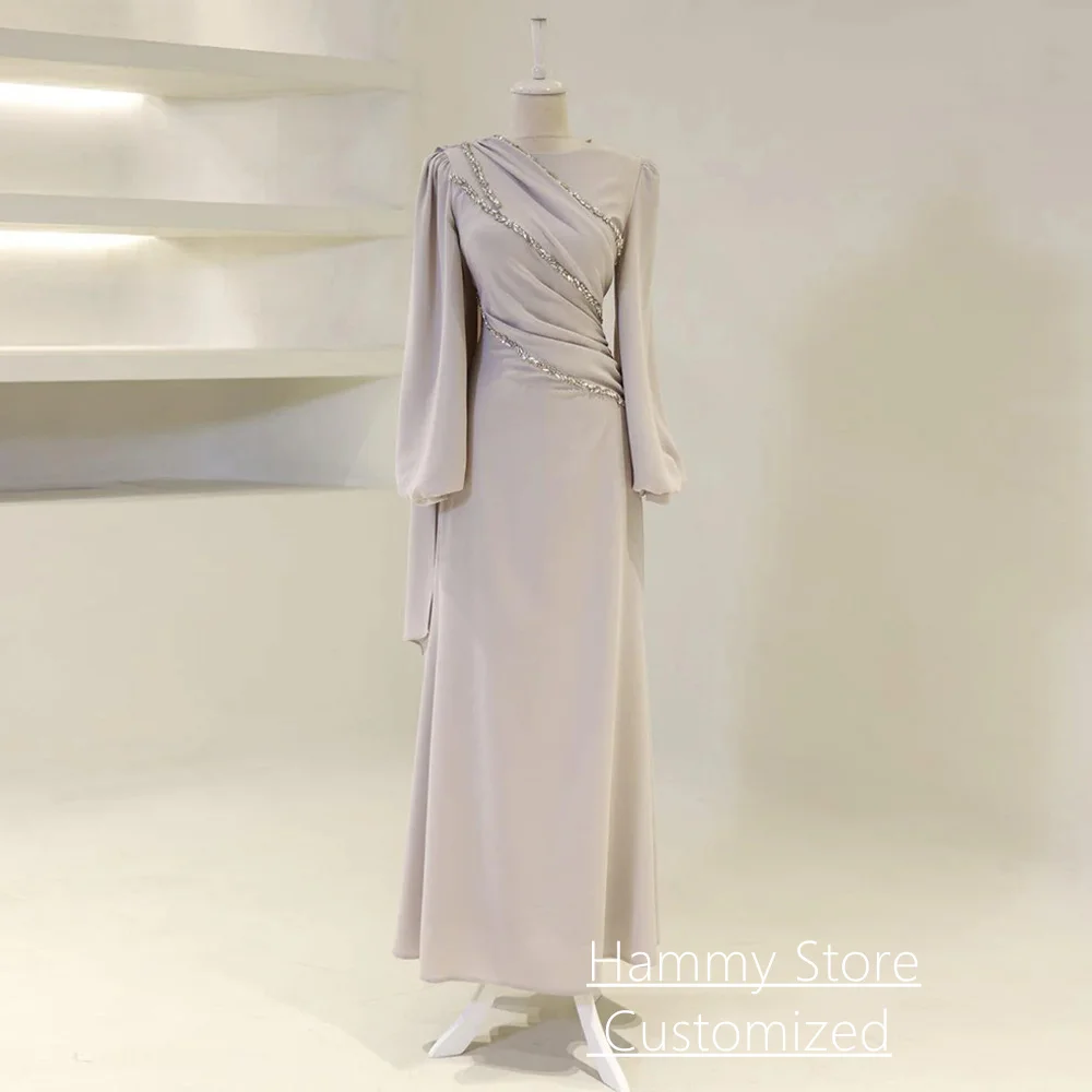 Customized Arabic Evening Dress Elegant Round Neck Puff Sleeves Pleat Crystal Stones Floor Length Saudi Arabic Prom Gown
Customized Arabic Evening Dress Elegant Round Neck Puff Sleeves Pleat Crystal Stones Floor Length Saudi Arabic Prom Gown