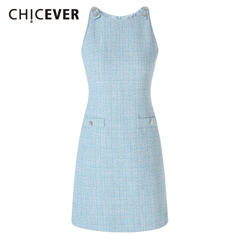 CHICEVER Blue Spliced Button Female Dress Round Neck Sleeveless High Waist Slimming Temprament Basics Women's Dresses Summer New
CHICEVER Blue Spliced Button Female Dress Round Neck Sleeveless High Waist Slimming Temprament Basics Women's Dresses Summer New