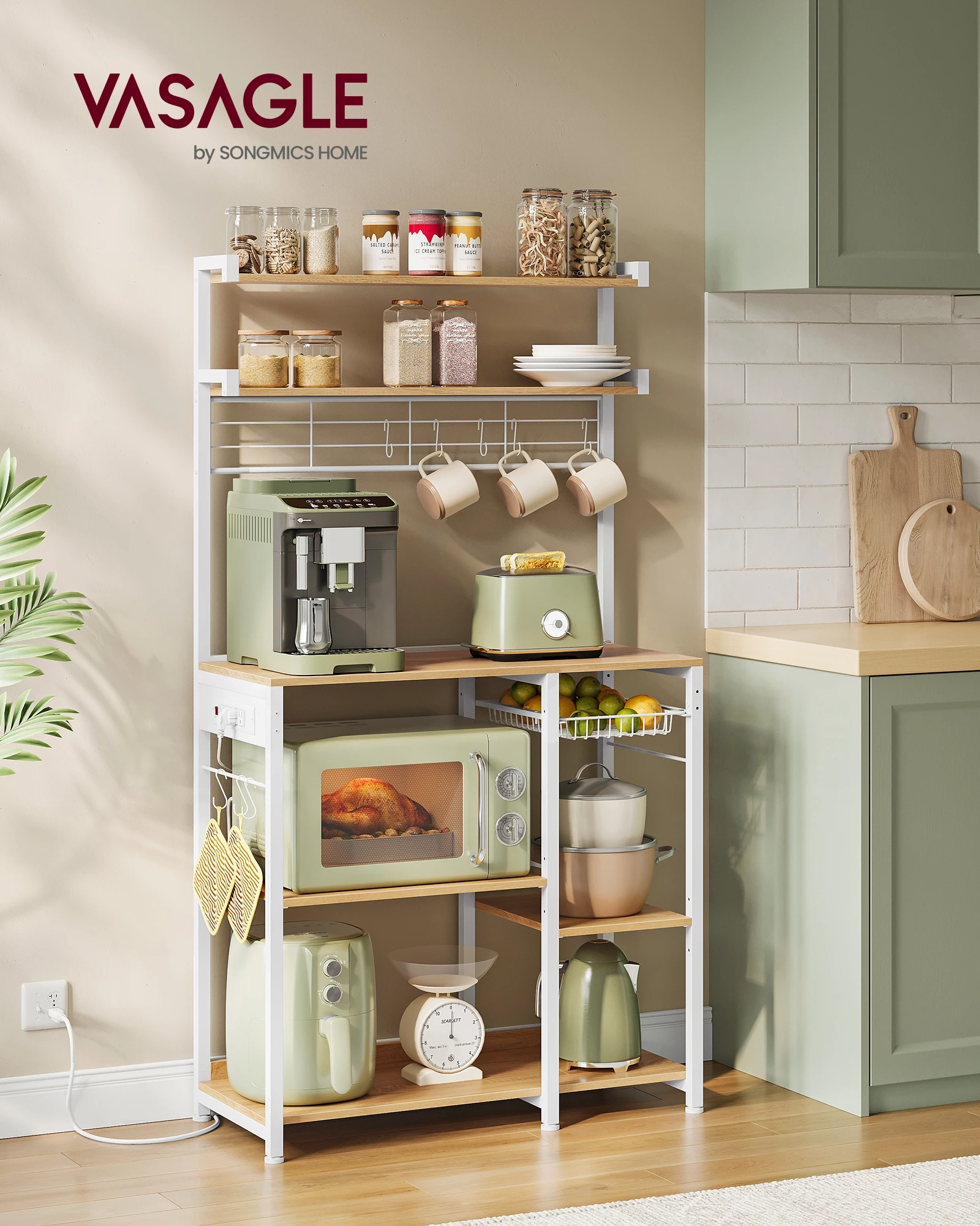 VASAGLE Bakers Rack with Power Outlet, 35.4 Inches Microwave Stand, Coffee Bar, 4 AC Outlets, with Adjustable Shelves, 8 S-Hooks
VASAGLE Bakers Rack with Power Outlet, 35.4 Inches Microwave Stand, Coffee Bar, 4 AC Outlets, with Adjustable Shelves, 8 S-Hooks