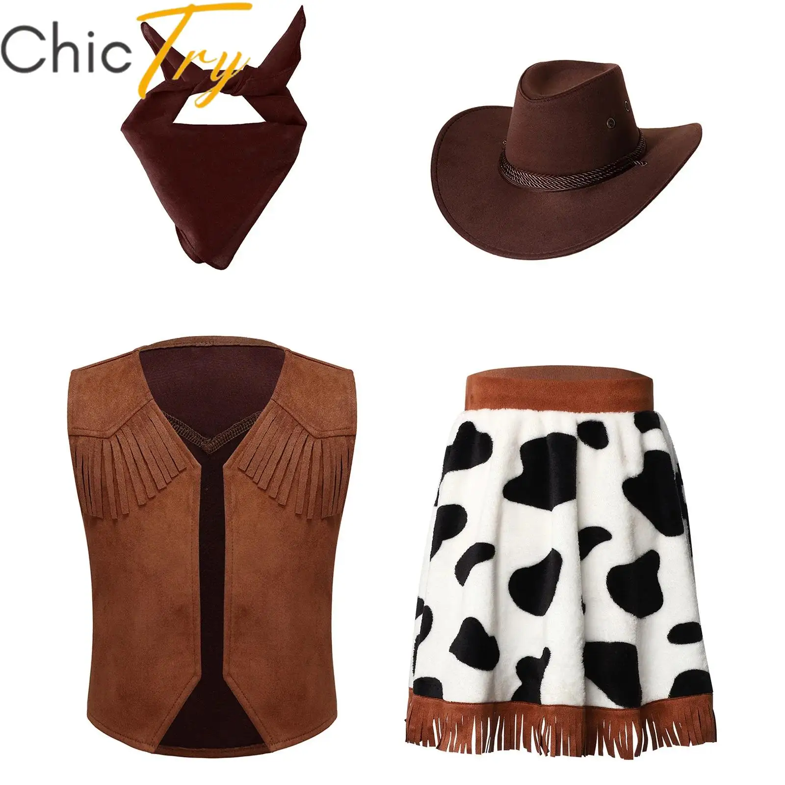 Kids Girls Western Cowgirl Costume Set Sleeveless Vest with Fringe Open Front Waistcoat Suede Tassel Skirt Hat Paisley Bandanna
Kids Girls Western Cowgirl Costume Set Sleeveless Vest with Fringe Open Front Waistcoat Suede Tassel Skirt Hat Paisley Bandanna