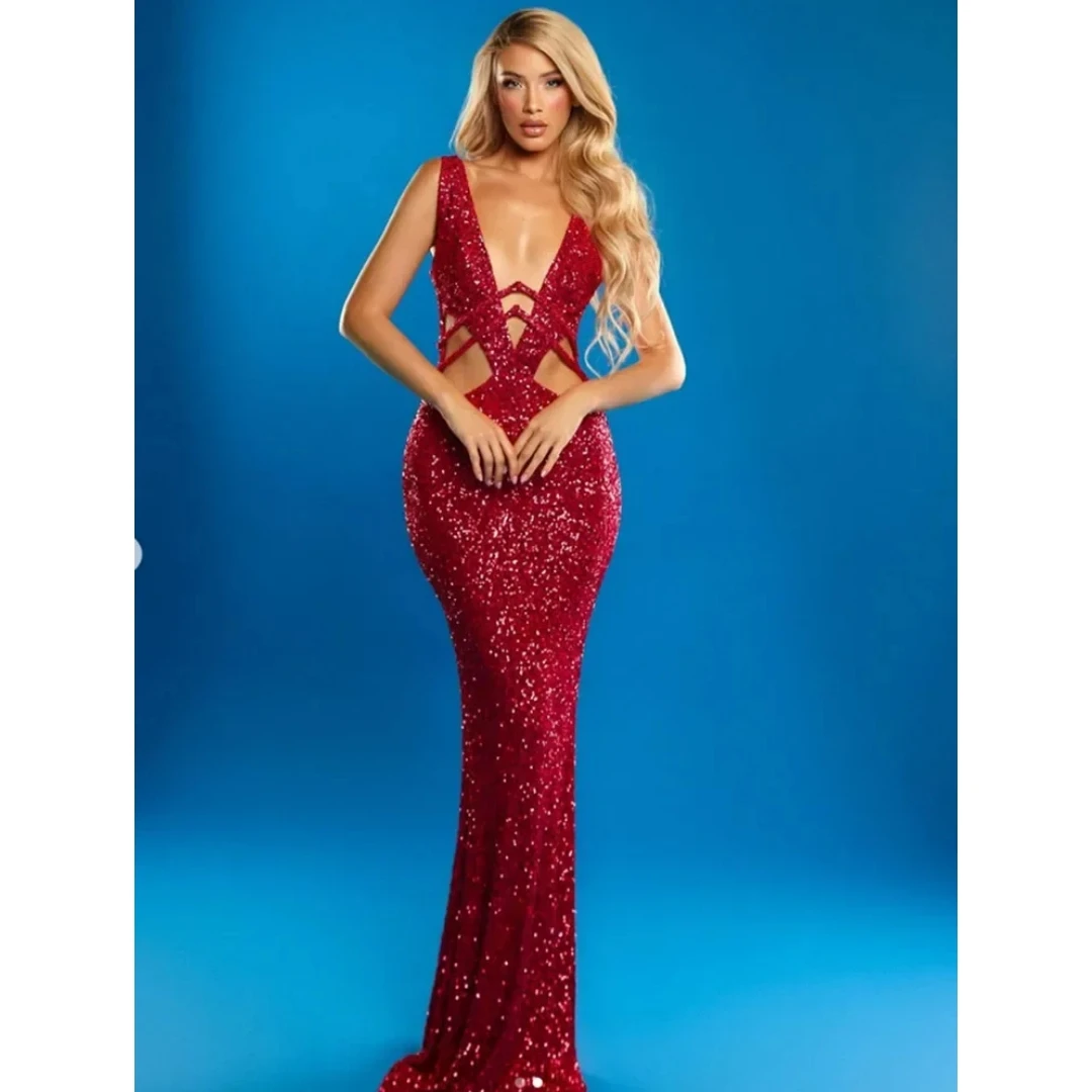 Women Luxury Sexy V Neck Hollow Out Red Sequins Maxi Long Gowns Dress 2024 Elegant Evening Party Club Prom Stage Show Costume
Women Luxury Sexy V Neck Hollow Out Red Sequins Maxi Long Gowns Dress 2024 Elegant Evening Party Club Prom Stage Show Costume
