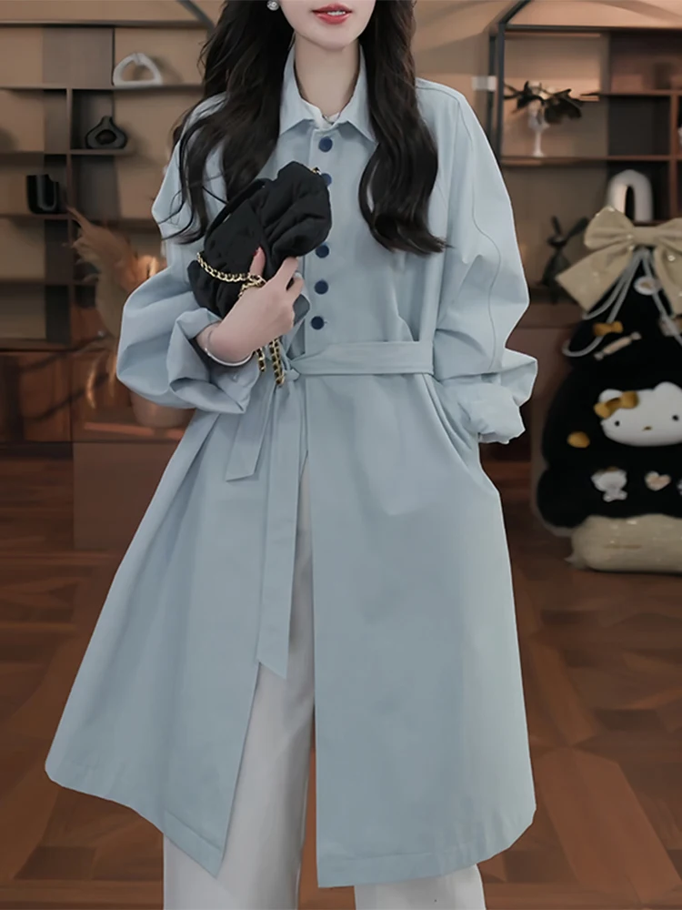 Elegant Vintage Long Coat Women's Collar Belted Middle-Length Jacket Spring Autumn Soft Style Korean Casual Loose Fit
Elegant Vintage Long Coat Women's Collar Belted Middle-Length Jacket Spring Autumn Soft Style Korean Casual Loose Fit