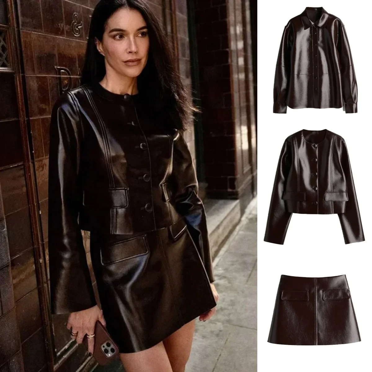 Fashion Leather Mini Skirt Sets Women Y2K Long Sleeve Bike Jacket Hip Package Short Skirt Suits Female Street Motorcycle Outfits
Fashion Leather Mini Skirt Sets Women Y2K Long Sleeve Bike Jacket Hip Package Short Skirt Suits Female Street Motorcycle Outfits