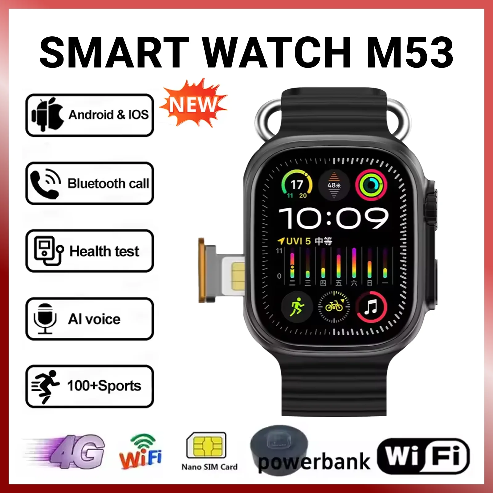 2025 Новые 4G All Network M53 Смарт-часы Android Работает S10 Система GPS Карта Google Play Шагомер Трекер сна SIM-карта
2025 Новые 4G All Network M53 Смарт-часы Android Работает S10 Система GPS Карта Google Play Шагомер Трекер сна SIM-карта