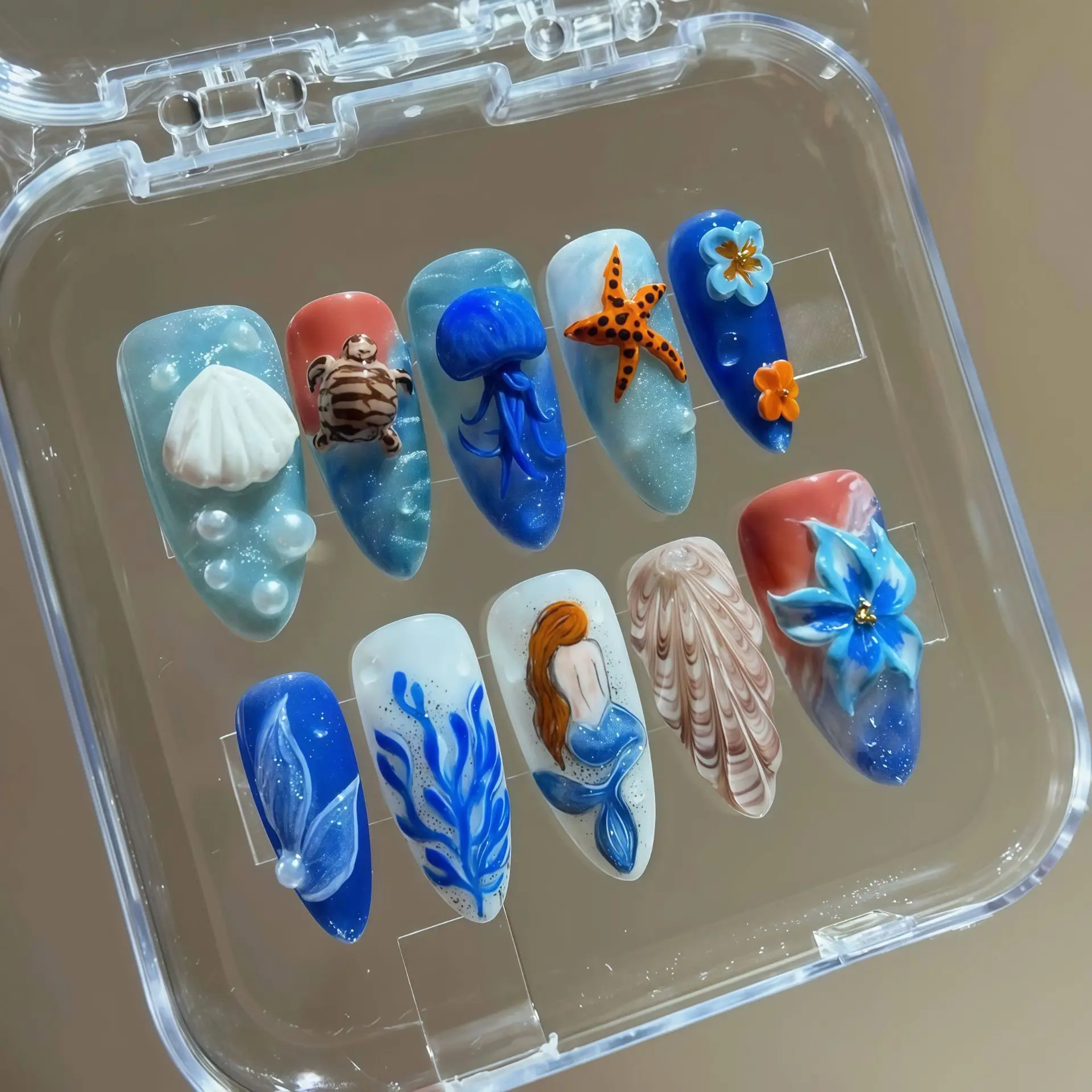 24PCS Almond Press on Nails Ocean Themed False Nails 3D Mermaid Turtle Jellyfish Starfish Fake Nails for Women Summer Beach
24PCS Almond Press on Nails Ocean Themed False Nails 3D Mermaid Turtle Jellyfish Starfish Fake Nails for Women Summer Beach