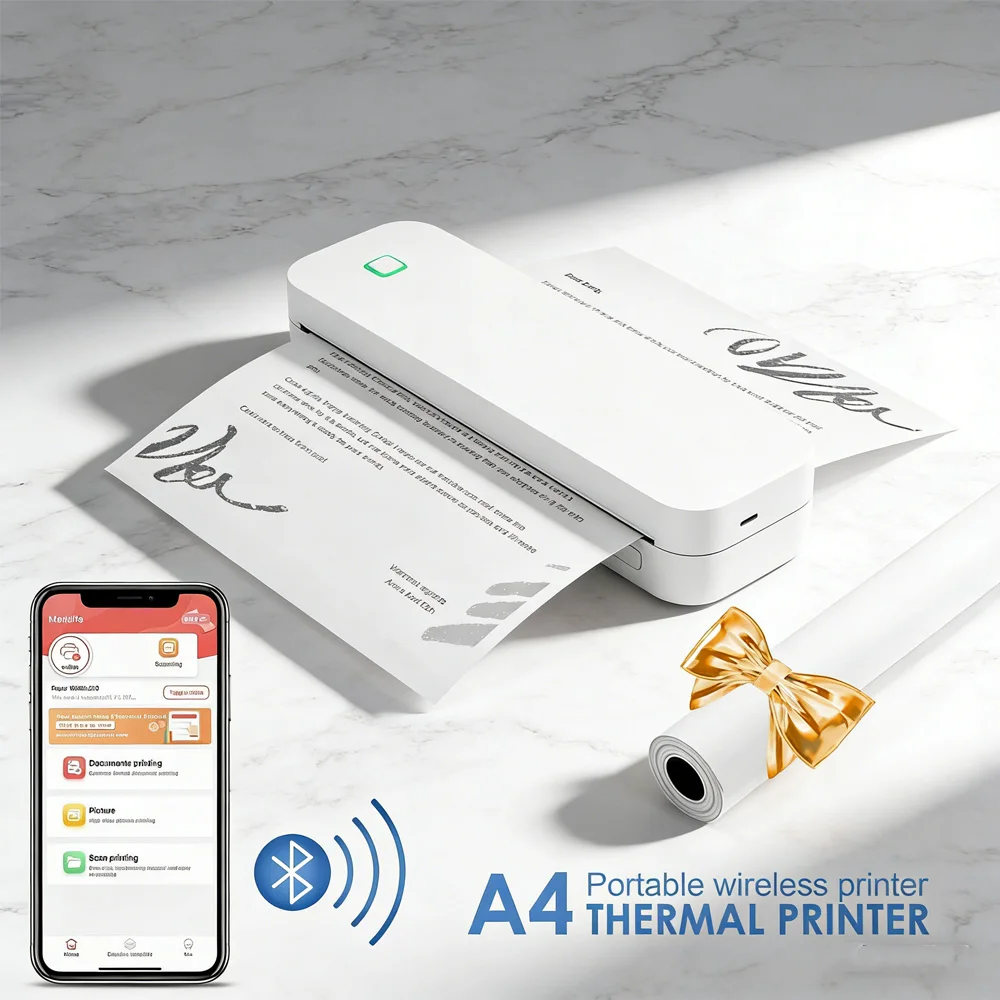 Portable Bluetooth Thermal Printer: Inkless Travel, 3”/4”/8” Roll Paper, Fits A4 Docs/Contracts/Receipts
Portable Bluetooth Thermal Printer: Inkless Travel, 3”/4”/8” Roll Paper, Fits A4 Docs/Contracts/Receipts