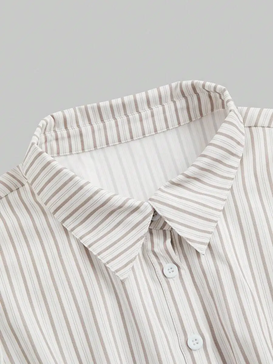 Plus Size Women Striped Collar Shirt Dress With Ruffle Bow Detail Casual College Style
Plus Size Women Striped Collar Shirt Dress With Ruffle Bow Detail Casual College Style