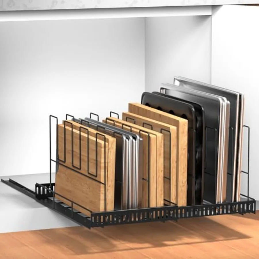 Pull Out Large Baking Tray and Cookie Sheet Organizer 13"-22" Width Expandable Cutting Board Holder with 8 Adjustable Dividers
Pull Out Large Baking Tray and Cookie Sheet Organizer 13"-22" Width Expandable Cutting Board Holder with 8 Adjustable Dividers
