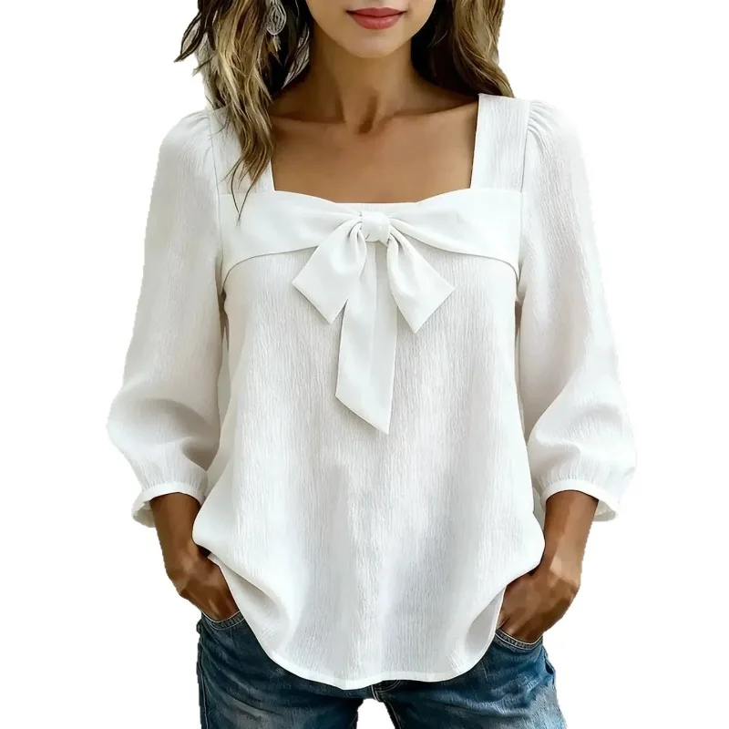 2026 Spring and Summer Cotton and Linen Women's Clothing Casual Square Collar Bow Top Women's Clothing
2026 Spring and Summer Cotton and Linen Women's Clothing Casual Square Collar Bow Top Women's Clothing