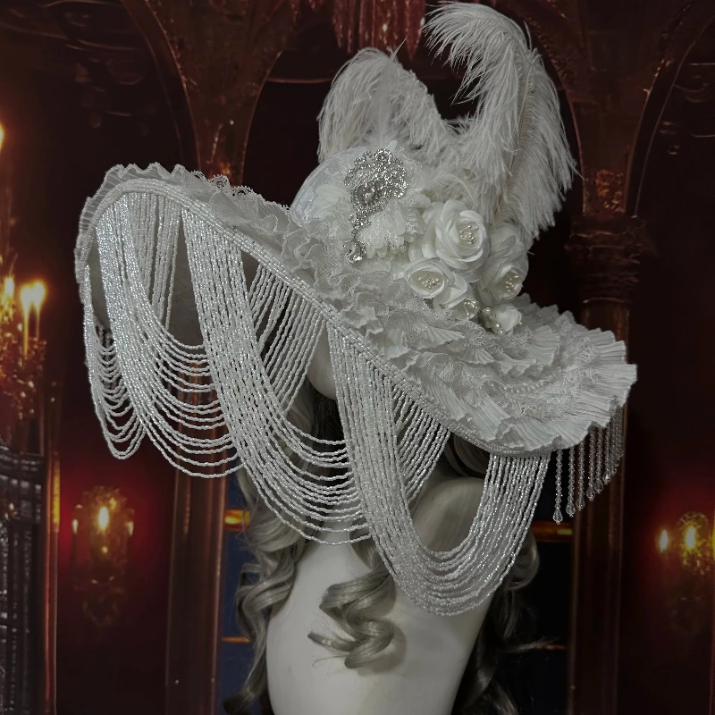 White Widow Hat Lolita Headdress for Bride Crystal Veil Cap for Wedding Vintage Gothic Bonnet with Pearl Aesthetic Costume Decor
White Widow Hat Lolita Headdress for Bride Crystal Veil Cap for Wedding Vintage Gothic Bonnet with Pearl Aesthetic Costume Decor