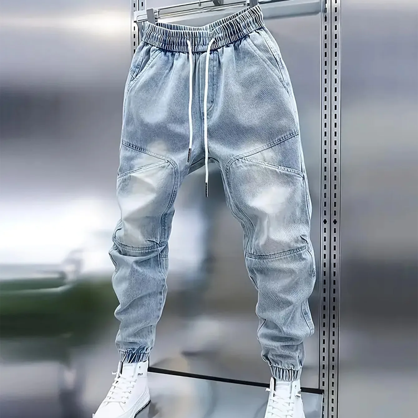 Men's New Drawstring Elastic Waist Light Blue Cuffed Baggy Jeans
Men's New Drawstring Elastic Waist Light Blue Cuffed Baggy Jeans