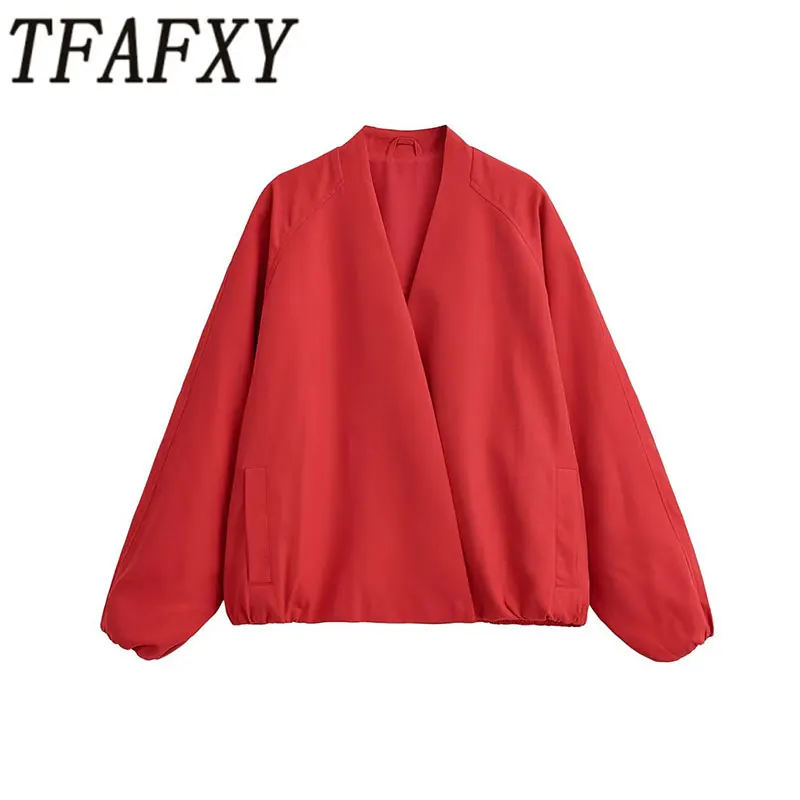 TFAFXY 2026 Spring Fashion Short Bomber Jackets For Women Loose V Collar Long Sleeve Coat Female Street Outerwear
TFAFXY 2026 Spring Fashion Short Bomber Jackets For Women Loose V Collar Long Sleeve Coat Female Street Outerwear 