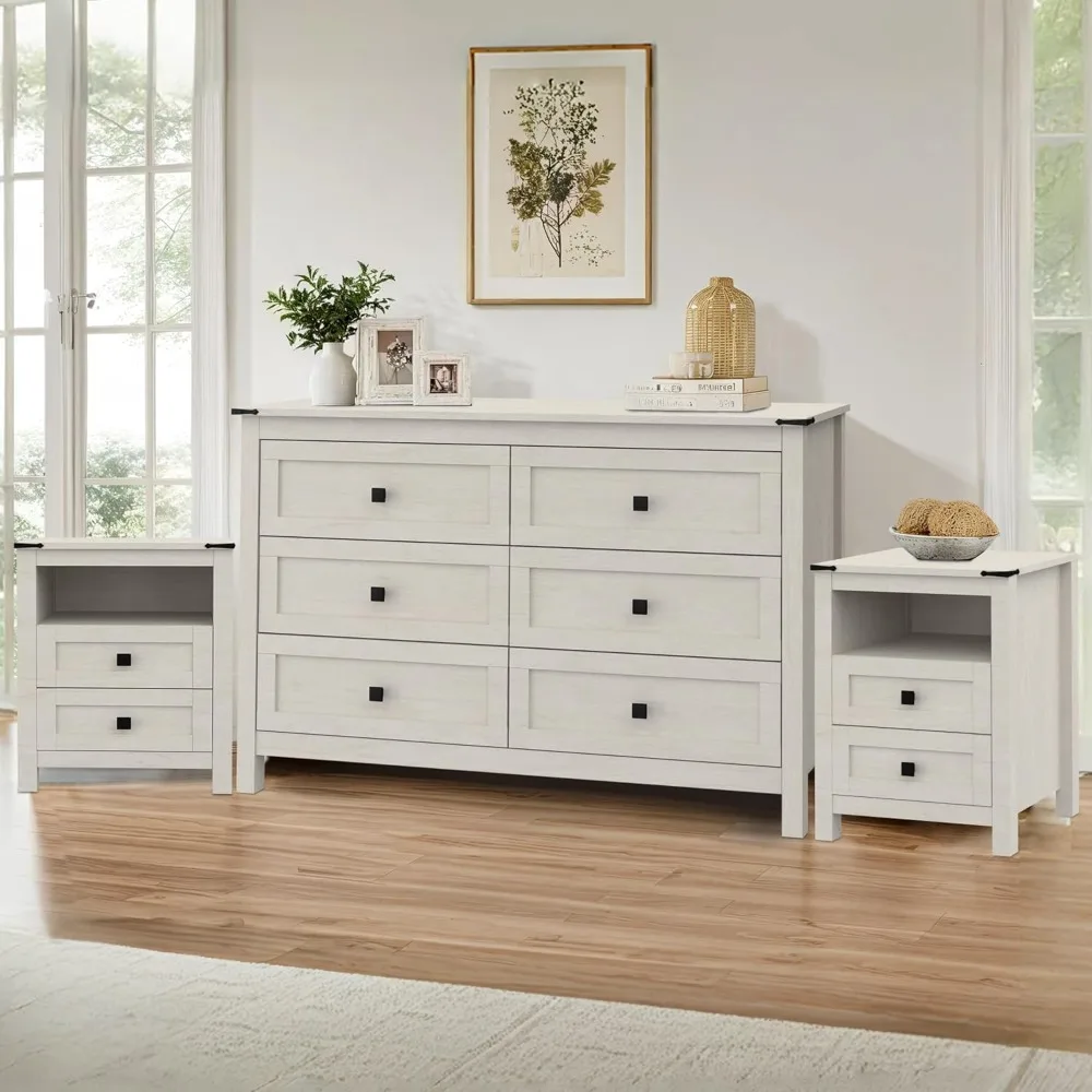 3 Pieces Bedroom Furniture Set, Rustic Wood 6 Drawer Dresser and Nightstands, Chest of Drawers Wide Storage Organizer Cabinet
3 Pieces Bedroom Furniture Set, Rustic Wood 6 Drawer Dresser and Nightstands, Chest of Drawers Wide Storage Organizer Cabinet