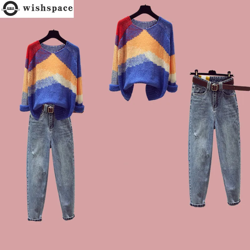 2022 Autumn New Color Stitching Slim Knit Sweater Casual Ripped Jeans Two-piece Set Women's Pants Set Warm Outfit Clothing
2022 Autumn New Color Stitching Slim Knit Sweater Casual Ripped Jeans Two-piece Set Women's Pants Set Warm Outfit Clothing