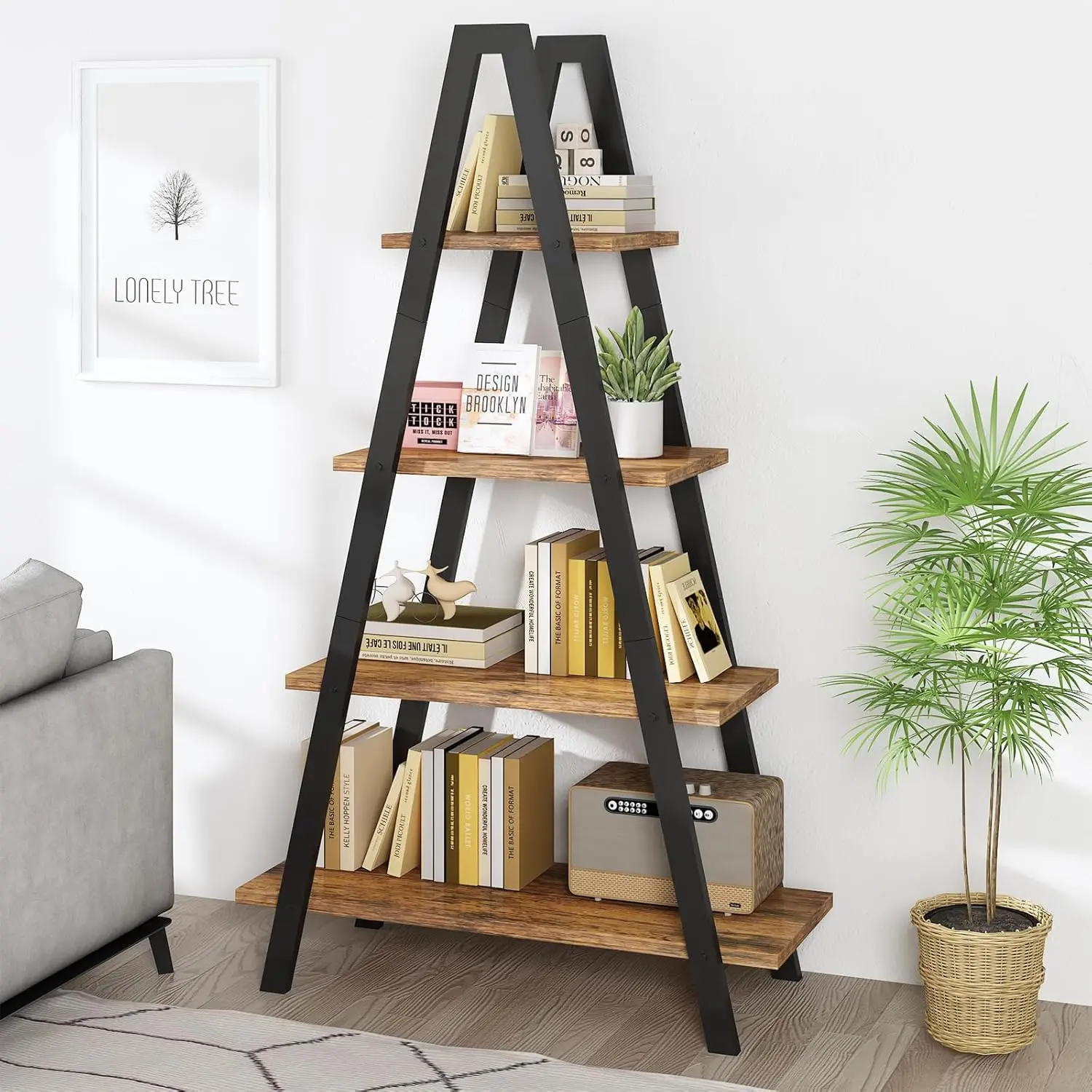 4-Tier Industrial Bookshelf With Metal Frame By - For Home Office And Living Room
4-Tier Industrial Bookshelf With Metal Frame By - For Home Office And Living Room