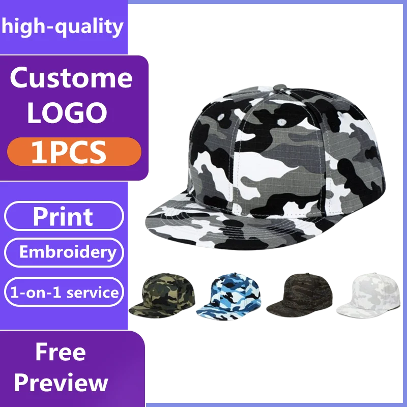 Custom Logo Cotton Camouflage Flat Edge Hat Military Fan Tactical Adjustable Baseball Cap Men and Women Street Hip Hop Gorras
Custom Logo Cotton Camouflage Flat Edge Hat Military Fan Tactical Adjustable Baseball Cap Men and Women Street Hip Hop Gorras