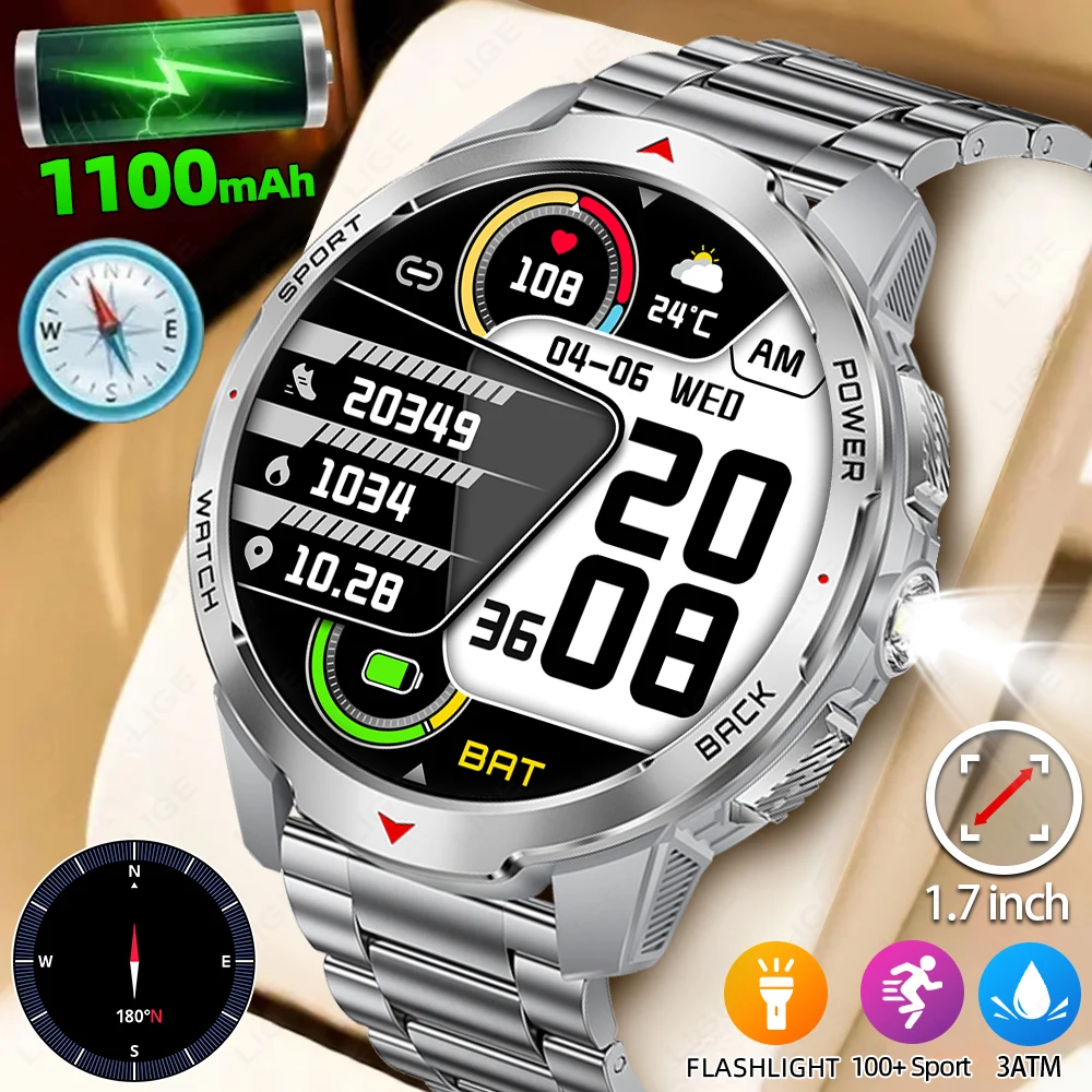 1100mAh Super Capacity Battery Military Outdoor Smart Watch Men 1.7inch AMOLED Compass Bluetooth Call 3ATM Waterproof Smartwatch
1100mAh Super Capacity Battery Military Outdoor Smart Watch Men 1.7inch AMOLED Compass Bluetooth Call 3ATM Waterproof Smartwatch