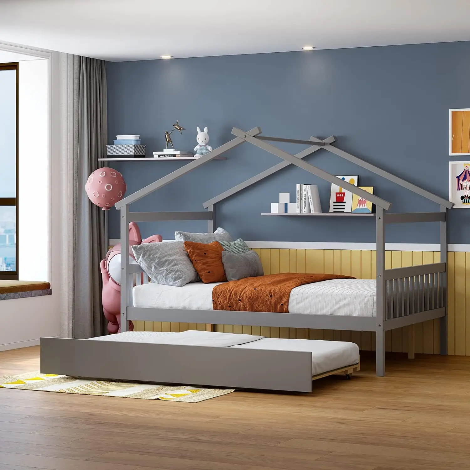 House Full Bed With Trundle For Kids, Wood Full Daybed Bed With Roof, Full Size Platform Bed Frame, Full Canopy Bed, Playhouse
House Full Bed With Trundle For Kids, Wood Full Daybed Bed With Roof, Full Size Platform Bed Frame, Full Canopy Bed, Playhouse