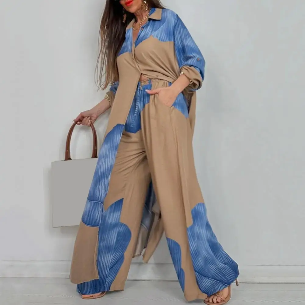 1 Set Women Top And Pants Set V-neck Patchwork Printed Top And Pants Suit Contrasting Color Extra-length Wide-leg Trousers Suit
1 Set Women Top And Pants Set V-neck Patchwork Printed Top And Pants Suit Contrasting Color Extra-length Wide-leg Trousers Suit