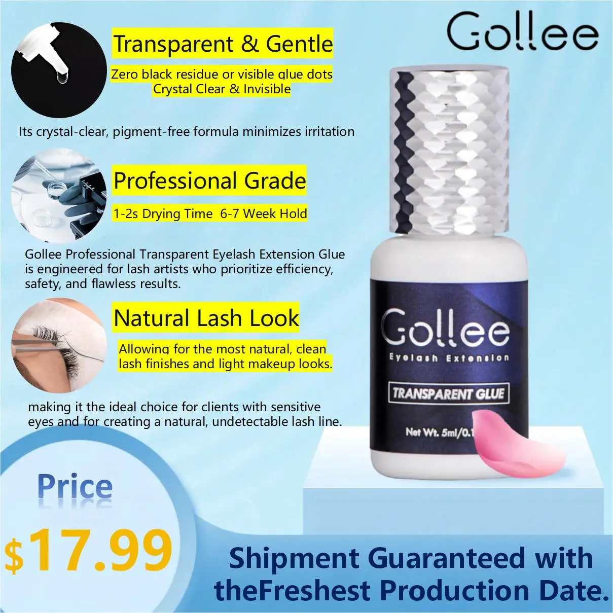 Медицинский прозрачный клей для наращивания ресниц, быстросохнущий, с минимальным раздражением, стойкость 6-7 недель, для мастеров по наращиванию ресниц, вес нетто 5 мл
Медицинский прозрачный клей для наращивания ресниц, быстросохнущий, с минимальным раздражением, стойкость 6-7 недель, для мастеров по наращиванию ресниц, вес нетто 5 мл