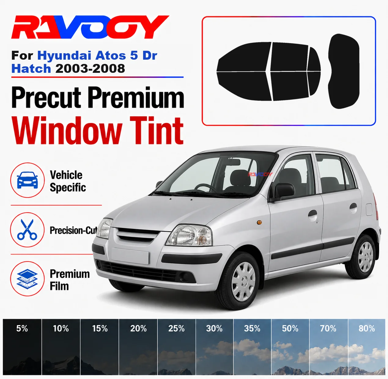 Premium Precut Window Tint Kit Front Windows Rear Windows Rear Windshield For Hyundai Atos 5Dr Hatch 2003-2008 Nano Ceramic Film
Premium Precut Window Tint Kit Front Windows Rear Windows Rear Windshield For Hyundai Atos 5Dr Hatch 2003-2008 Nano Ceramic Film