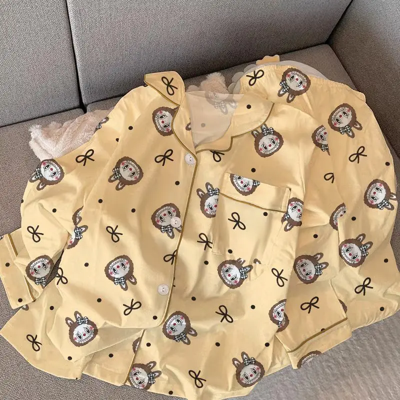 Kawaii Labubu Cartoon Long-sleeved Cardigan Pajamas Set Women Spring Autumn Anime Girl's Heart Cute Summer Home Clothing New
Kawaii Labubu Cartoon Long-sleeved Cardigan Pajamas Set Women Spring Autumn Anime Girl's Heart Cute Summer Home Clothing New