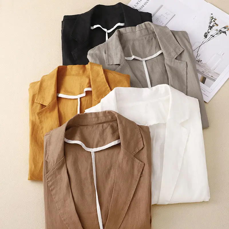 Cotton Linen Blazers for Women Vintage Long Sleeve Casual Style Outerwears Mid Length Collar Coats Women Tops
Cotton Linen Blazers for Women Vintage Long Sleeve Casual Style Outerwears Mid Length Collar Coats Women Tops