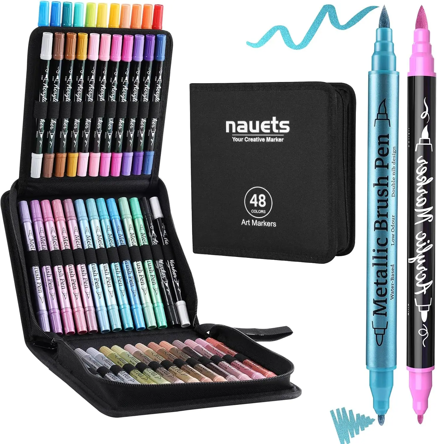48-Pack Dual-Tip Paint Markers Set: 24 Acrylic & 24 Metallic Colors for DIY Crafts on Paper, Wood, Glass
48-Pack Dual-Tip Paint Markers Set: 24 Acrylic & 24 Metallic Colors for DIY Crafts on Paper, Wood, Glass