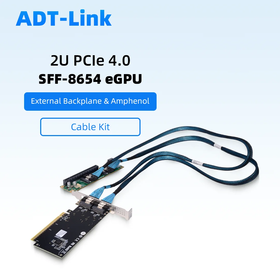 External 2U PCIE 4.0 Adapter Card + SFF-8654 Riser Cable + 4.0 Backplane Kit for eGPU Gaming Graphics Cards GPU Expansion