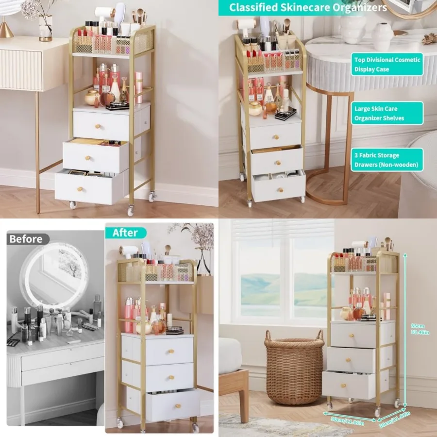 Rolling Makeup Cart Organizer - Floor Skincare Make Up Storage with 3 Non-woven Fabric Drawers, Vanity Organizer Cosmetic Displ
Rolling Makeup Cart Organizer - Floor Skincare Make Up Storage with 3 Non-woven Fabric Drawers, Vanity Organizer Cosmetic Displ