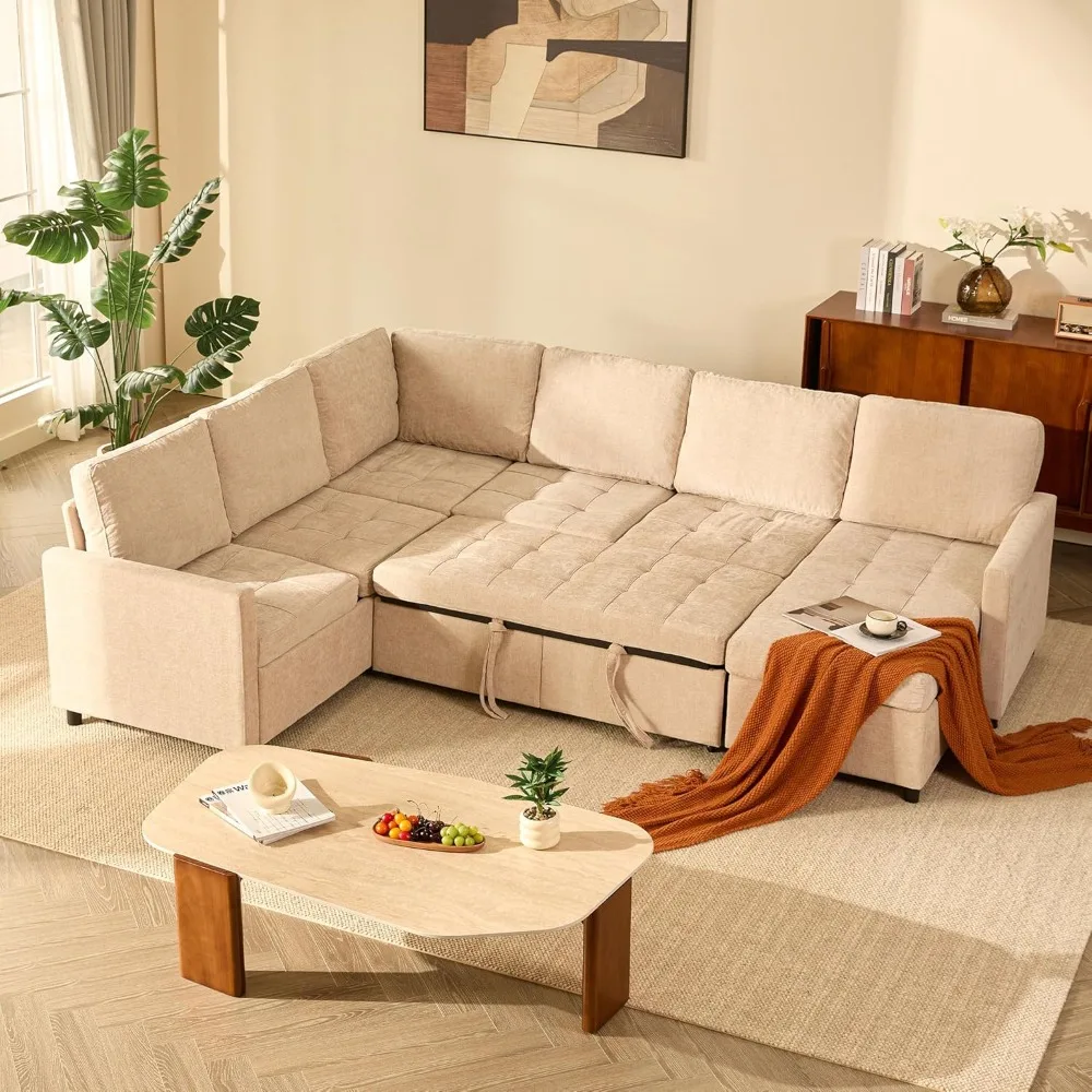 107" Sleeper Sofa, Set of Modular Pieces with Pull Out Bed, U Shaped Sectional Couch with Storage, Customized
107" Sleeper Sofa, Set of Modular Pieces with Pull Out Bed, U Shaped Sectional Couch with Storage, Customized