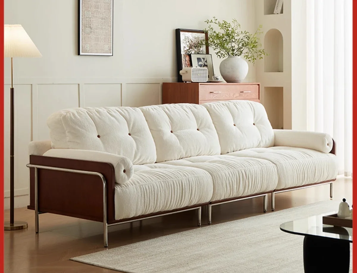French retro sofa living room solid wood straight row fabric dismantling and washing
French retro sofa living room solid wood straight row fabric dismantling and washing