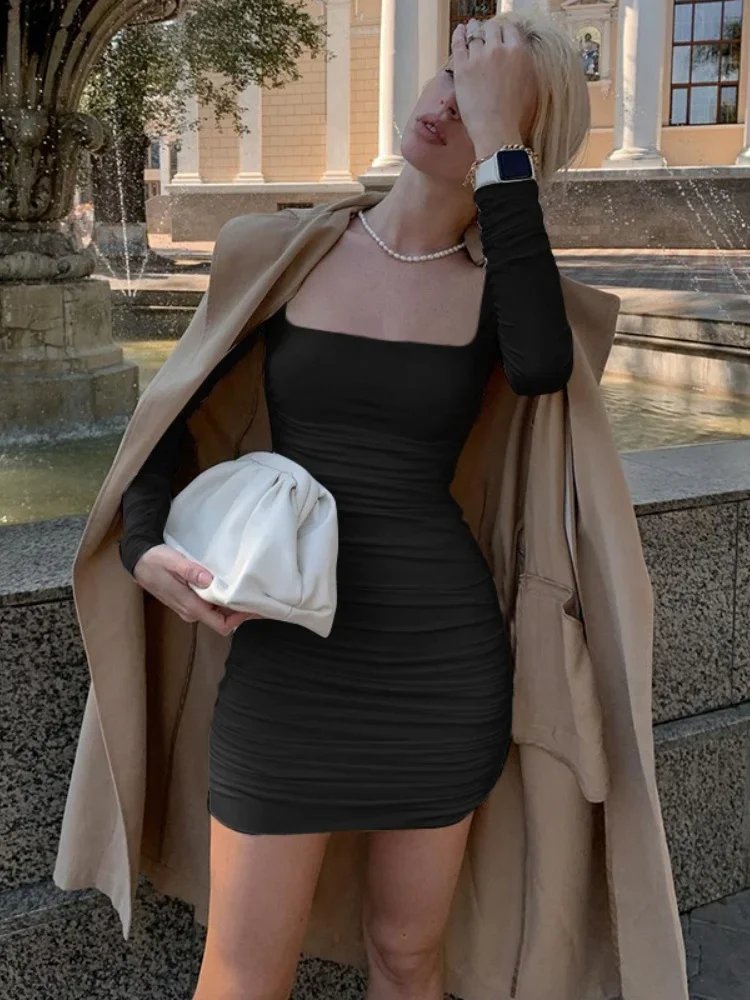 Women's Slim Folds Mini Bodycon Dress, Long Sleeve Clothing, Square Collar, Monochromatic, Fashion Outfits
Women's Slim Folds Mini Bodycon Dress, Long Sleeve Clothing, Square Collar, Monochromatic, Fashion Outfits