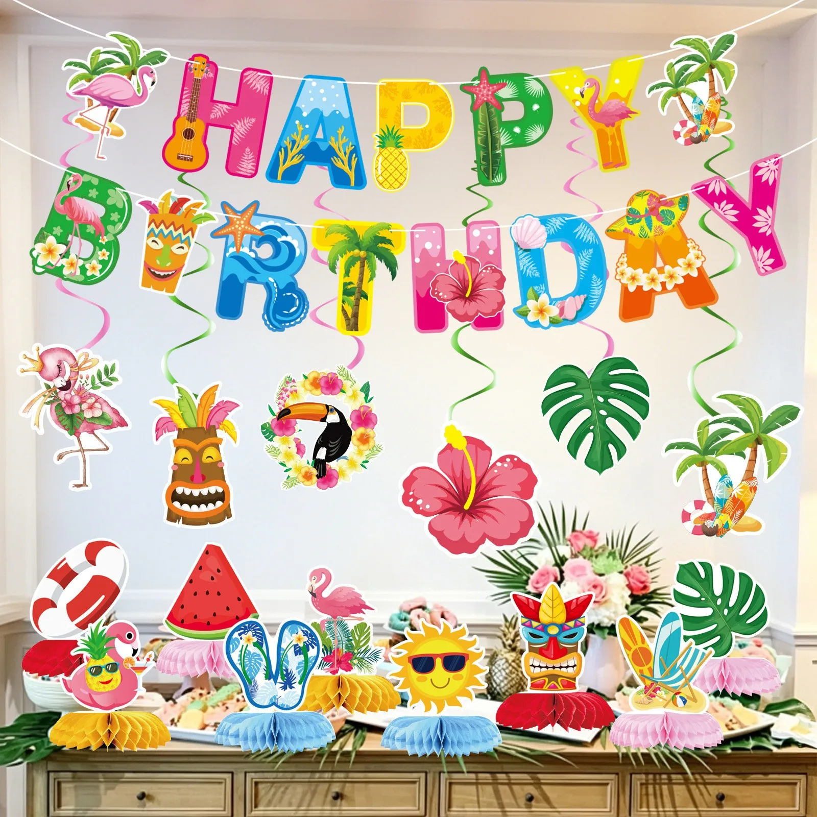 Hawaii Theme Party Decors Flamingo Turtle Back Leaf Banner Spiral Hawaiian Cake Toppers Summer Beach Birthday Party Supplies
Hawaii Theme Party Decors Flamingo Turtle Back Leaf Banner Spiral Hawaiian Cake Toppers Summer Beach Birthday Party Supplies