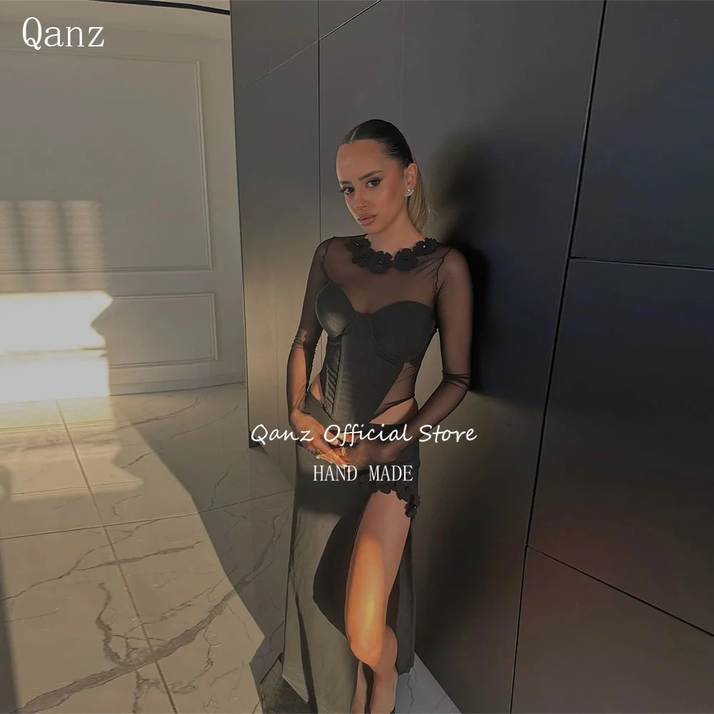 Qanz Black Long Sleeves Prom Dresses O Neck 3D Flowers Sexy Evening Gown High Slit Mermaid Vestidos De Fiesta Elegant Customized
Qanz Black Long Sleeves Prom Dresses O Neck 3D Flowers Sexy Evening Gown High Slit Mermaid Vestidos De Fiesta Elegant Customized