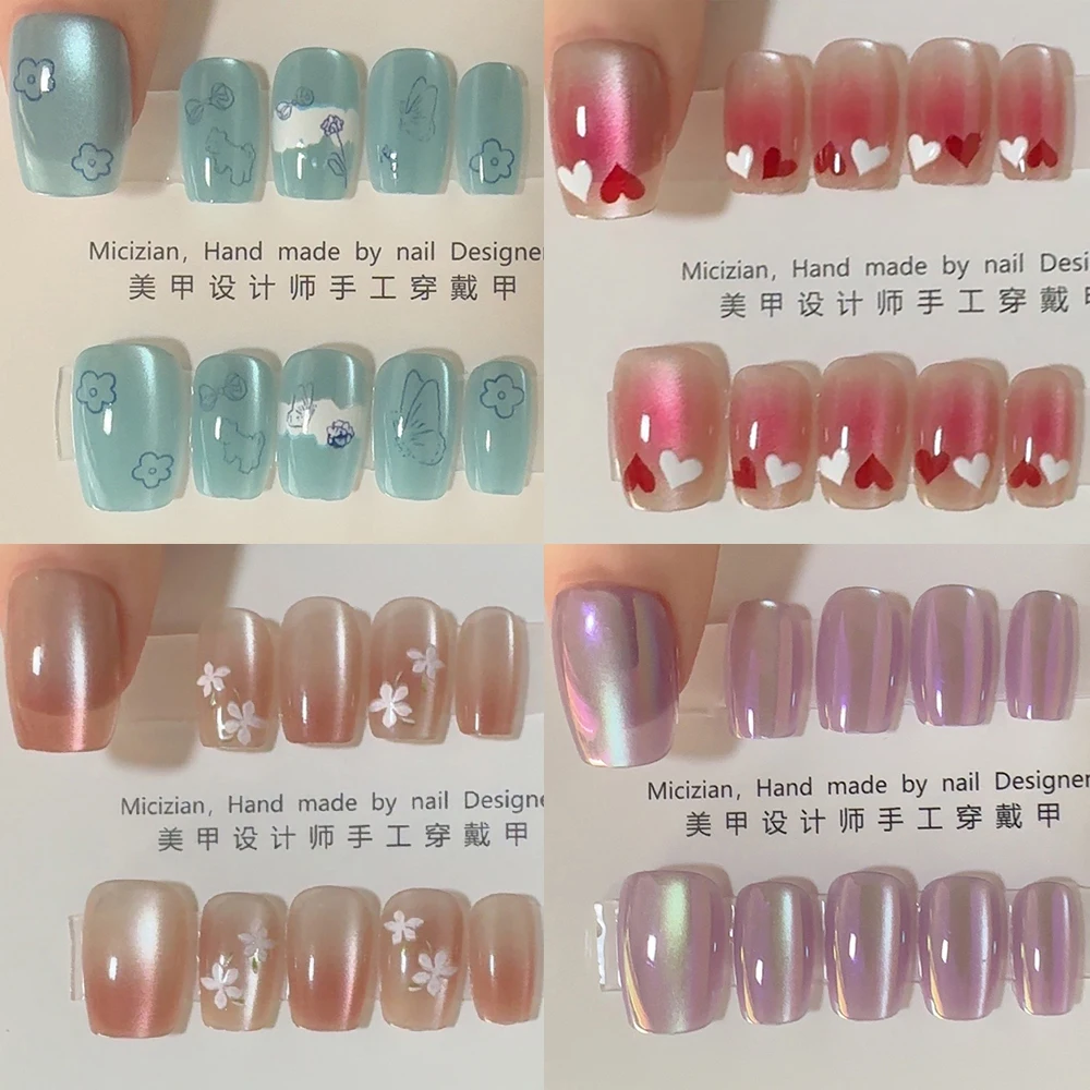 10Pcs Handmade Cat Eye Gradient Press On Nails Fashion Elegant Short Square Cartoon Cat Butterfly Flowers Detachable Fake Nails
10Pcs Handmade Cat Eye Gradient Press On Nails Fashion Elegant Short Square Cartoon Cat Butterfly Flowers Detachable Fake Nails