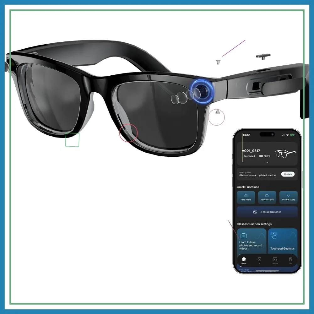 Smart Glasses with 8MP Camera, 1080P Video, Real-Time Translation, Open-Ear Audio, Bluetooth, Voice Assistant for Travel Sports
Smart Glasses with 8MP Camera, 1080P Video, Real-Time Translation, Open-Ear Audio, Bluetooth, Voice Assistant for Travel Sports