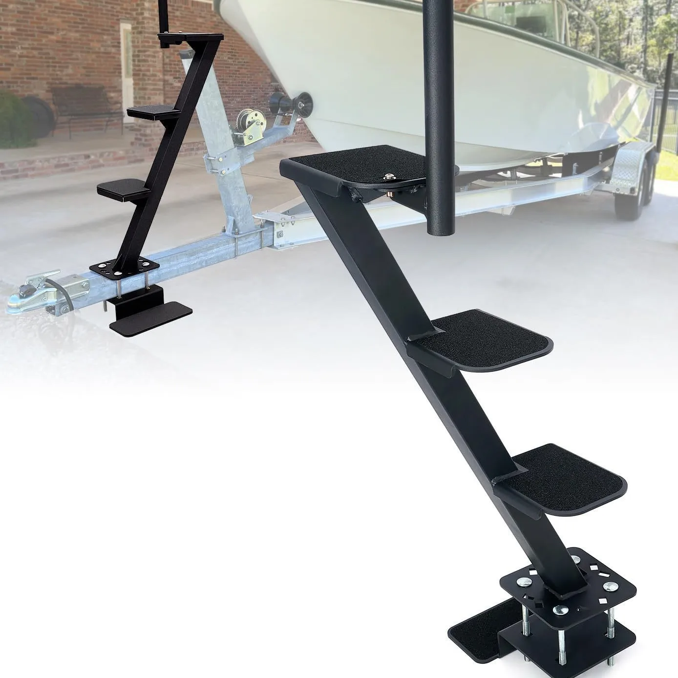 Heavy duty marine trailer pedals with safety handles, non-slip surface, unlike most deep V-trailers
Heavy duty marine trailer pedals with safety handles, non-slip surface, unlike most deep V-trailers