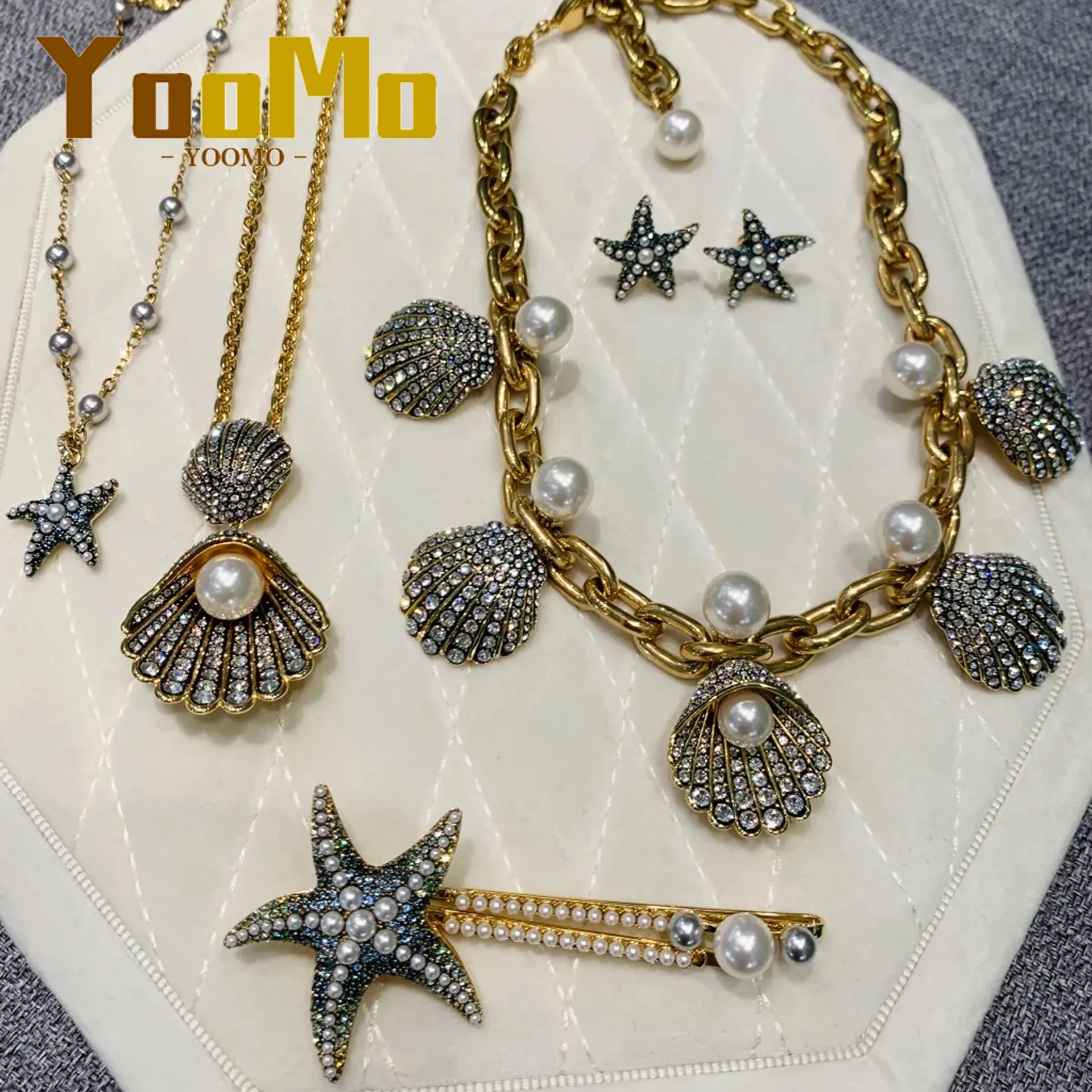 Luxury Shell Dazzling Pearls Star Necklace Exquisite With Crystal Jewelry Sets Fashion for Women Earrings Bracelet Open Ring
Luxury Shell Dazzling Pearls Star Necklace Exquisite With Crystal Jewelry Sets Fashion for Women Earrings Bracelet Open Ring