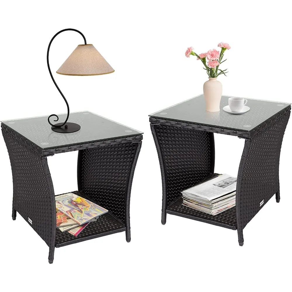Patio PE Rattan Side Table - Set of 2 Outdoor Coffee Table End Table w/Glass Top
Patio PE Rattan Side Table - Set of 2 Outdoor Coffee Table End Table w/Glass Top