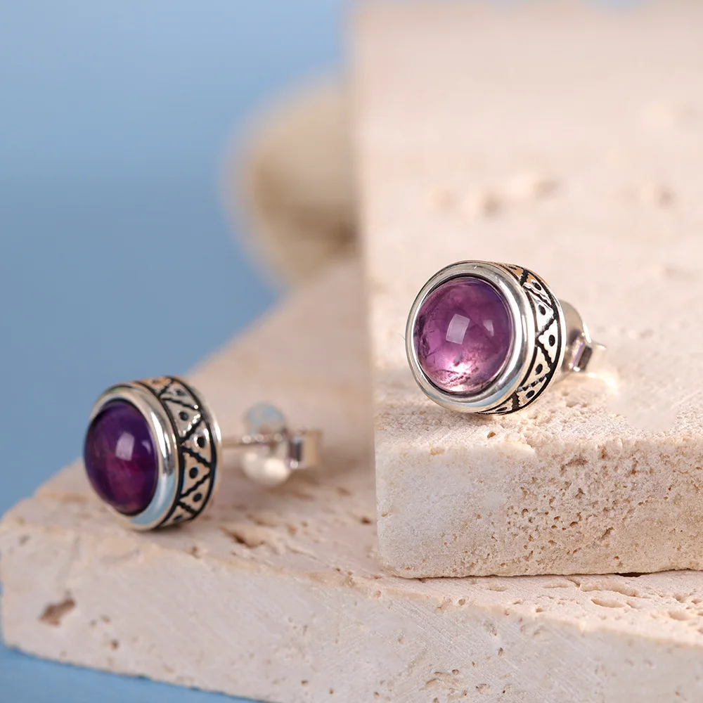 Transparent Natural Clear Purple Amethyst Studs Earrings Women Vintage Thai Silver MINI Round Brincos 925 Silver Ethnic Jewelry
Transparent Natural Clear Purple Amethyst Studs Earrings Women Vintage Thai Silver MINI Round Brincos 925 Silver Ethnic Jewelry