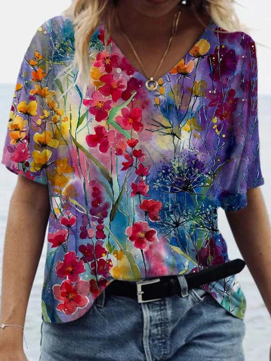 Latest Flower Bird Pattern Women V-neck T-shirt Leisure Style Slim Fit Women Short Sleeved Quick Drying Trendy Vacation Clothing
Latest Flower Bird Pattern Women V-neck T-shirt Leisure Style Slim Fit Women Short Sleeved Quick Drying Trendy Vacation Clothing